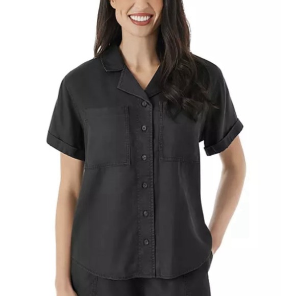 Member's Mark Tops - Tencel Camp Shirt Women's Collared XL Black By Members Mark Pockets New